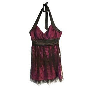 Love Tease Halter Dress Black Purple Lace Overlay Size 9 Fairlygoth Whimsigoth